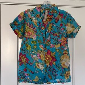 Plum Pretty Sugar Floral Shorts Pajama Set in Blue and Pink